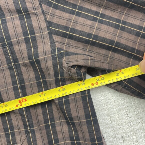 Arnold Palmer Easy Care Mens Sz S Button Up Dress Shirt Brown Plaid Long Sleeve - Picture 5 of 11